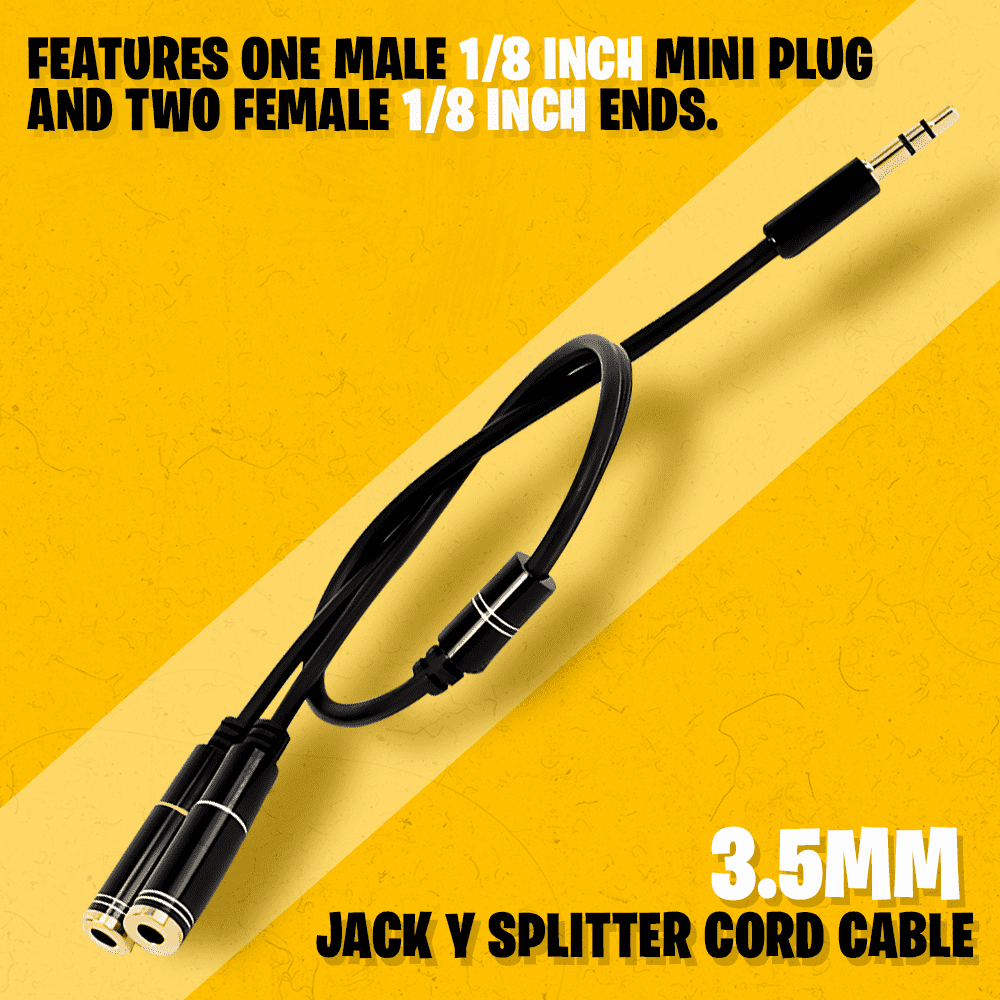 Black Stereo Audio Splitter GOLD 3.5mm JACK Male to 2 Dual Female Y-Cable Lead - Picture 2 of 9