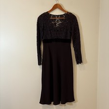 Vintage Talbots Women Midi Dress 4P Chocolate Brown Empire Waist Beaded Cocktail