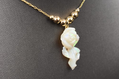 14K YG Chain w/ Gold Beads & Carved Rose Australian Opal 16" - 2.8g Gold - Picture 15 of 15