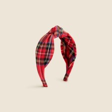 New J Crew Red Tartan Plaid Cotton Knotted Headband 3" Width