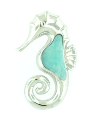Massiver 925 Sterling Silber Amazonit Damen Anhänger - Seepferdchen (groß & mittel)