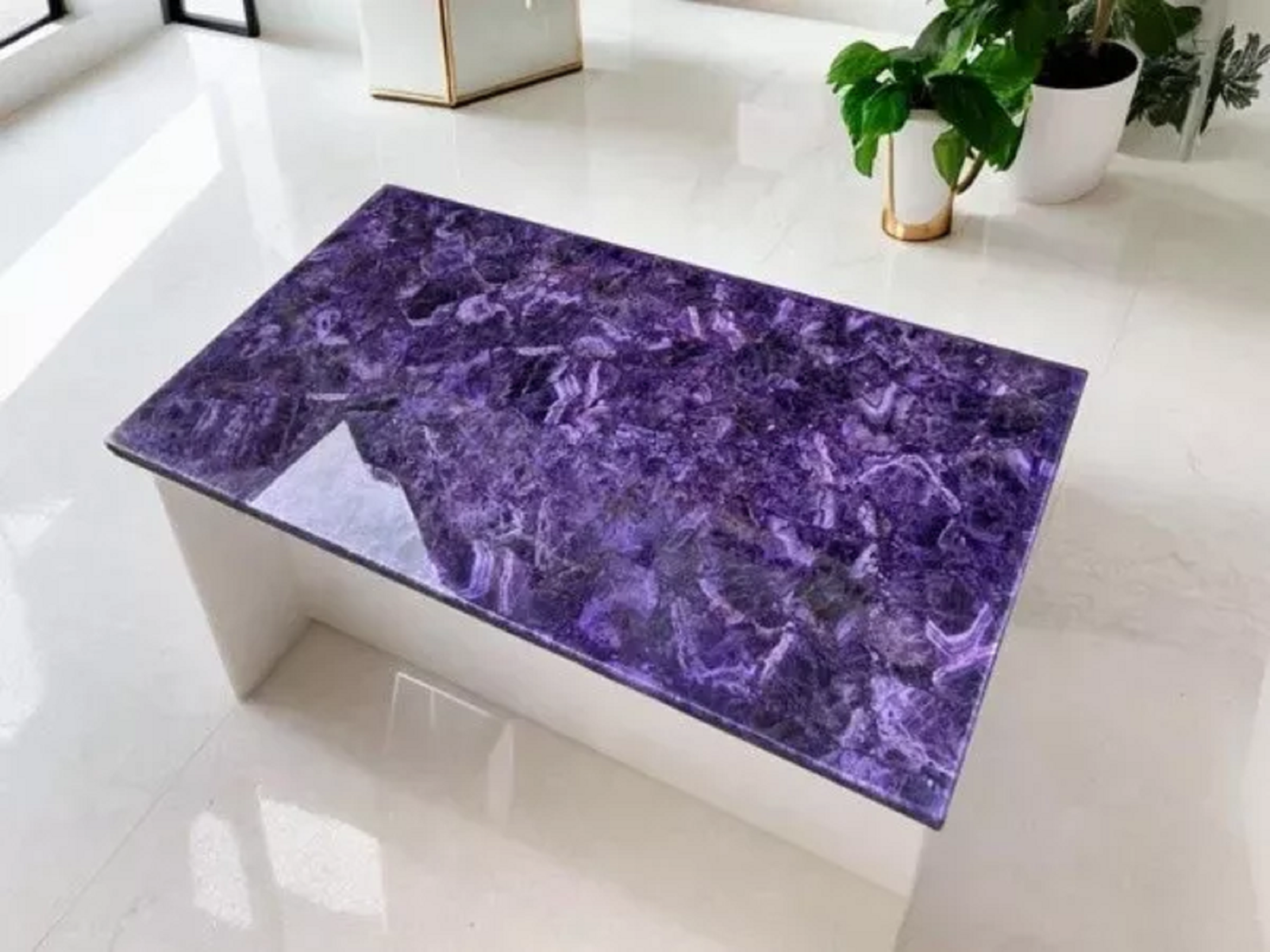 Purple Amethyst Stone Dining Table Top Countertop Slab for Luxe Interior Decor