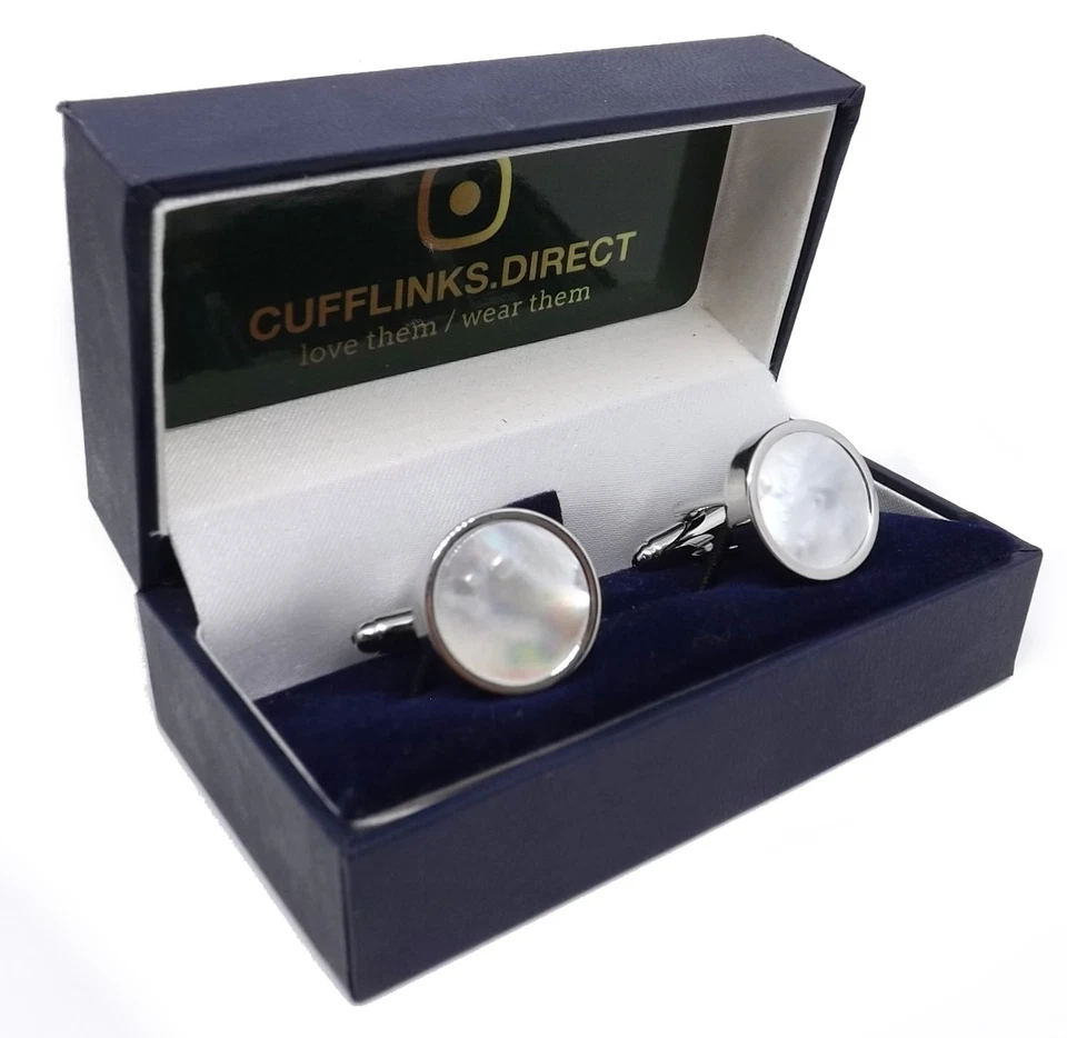 Silver Mother of Pearl Shell Mens Wedding Gift Cuff links by CUFFLINKS DIRECT - Image 3 of 4