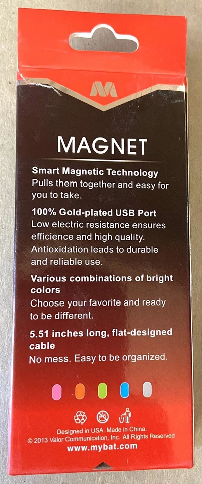 Cable magnético micro USB MYBAT NUEVO EN STOCK puerto USB chapado en oro Foto 2 de 4