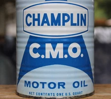 NEAR MINT ~ FULL 1950s era CHAMPLIN C.M.O. MOTOR OIL Old 1 quart Tin Can