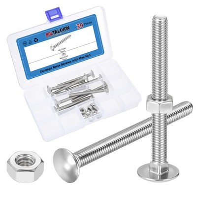 M6-1.0x65 Carriage Bolt with Hex Nut (Silver Bright Finish/ 10 Set)