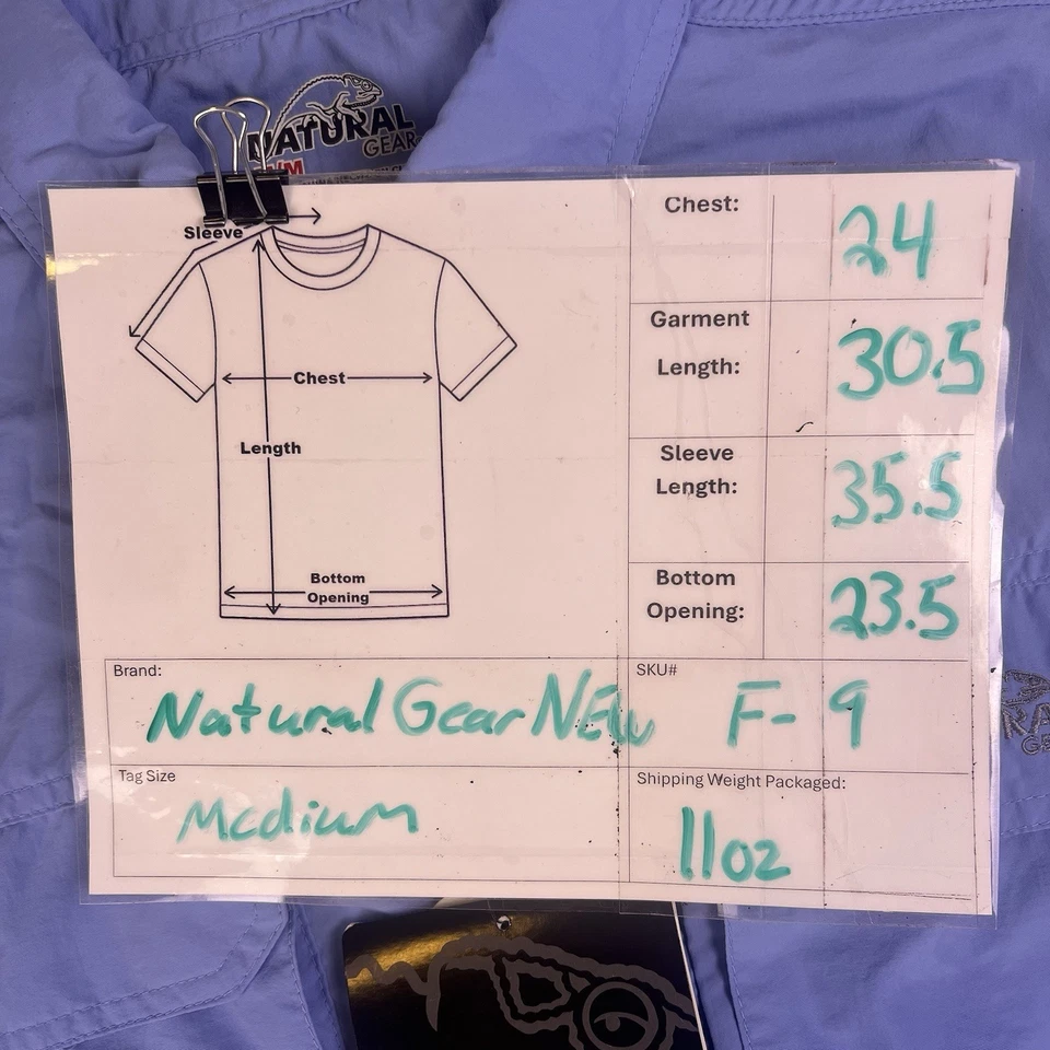 Natural Gear 衬衫男式 M 蓝色轻便通风钓鱼卷片 40+ UV 全新 — 第 3/4 张图片