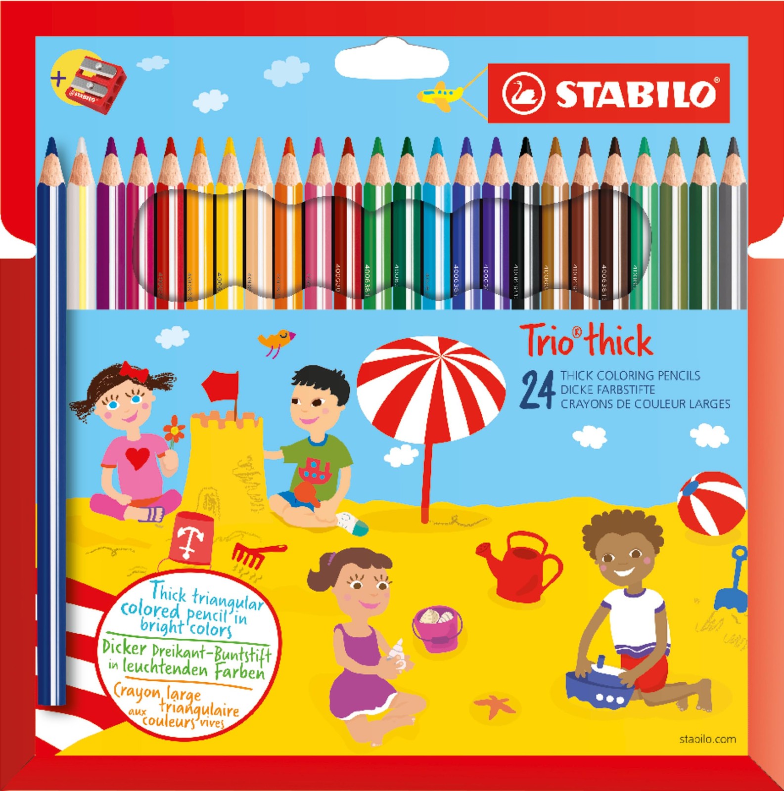 Crayons de coloriage triangulaires Trio en étui carton de 24 pièces