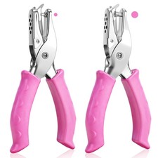 2 PCS Single Hole Punch, 1/4 Inch and 1/8 Inch Hole Puncher with Pink Soft Gr...