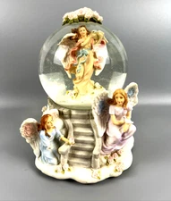 Vtg Sankyo Porcelain Angels Musical Snow Globe Plays AMAZING GRACE Tested Works
