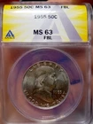 1955-P Franklin Half Dollar MS63 ANACS FBL 50C Beautiful Coin