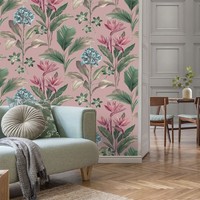 Oliana Florale PalmbläTter Und Exotische Blumen - Pink 8485 - Belgravia Tapete