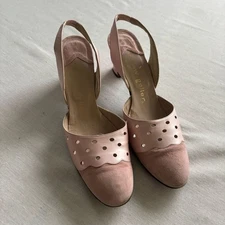 Andrew Geller Vintage Pink Suede Slingback Sandals 9.5 | Retro Block Heel