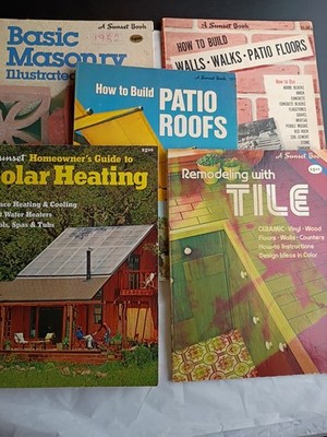 Lot of 5 Sunset Books Masonry, Tile, Patio Roofs, Solar Heating & Walls (804)