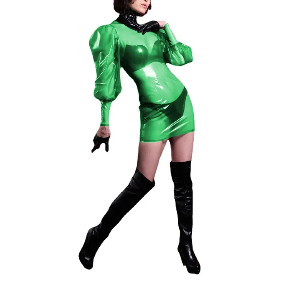 Sexy Transparent Turtleneck Bodycon Dress Long Sleeve Slim Fit Outfits - image 3 of 4