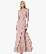 Mother Of The Bride Evening A-Line V Neck Floor Length Dusty Rose Dress, Size M