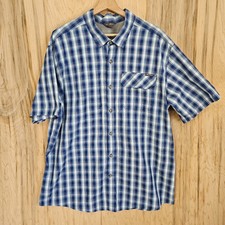 Eddie Bauer Blue Plaid Caped Short Sleeve Fishing Hiking Shirt Mens Size 2XL