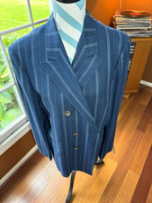 Prestige Clothes Men's Blue Striped Double-Breasted Peak Lapel Suit Jacket 42R