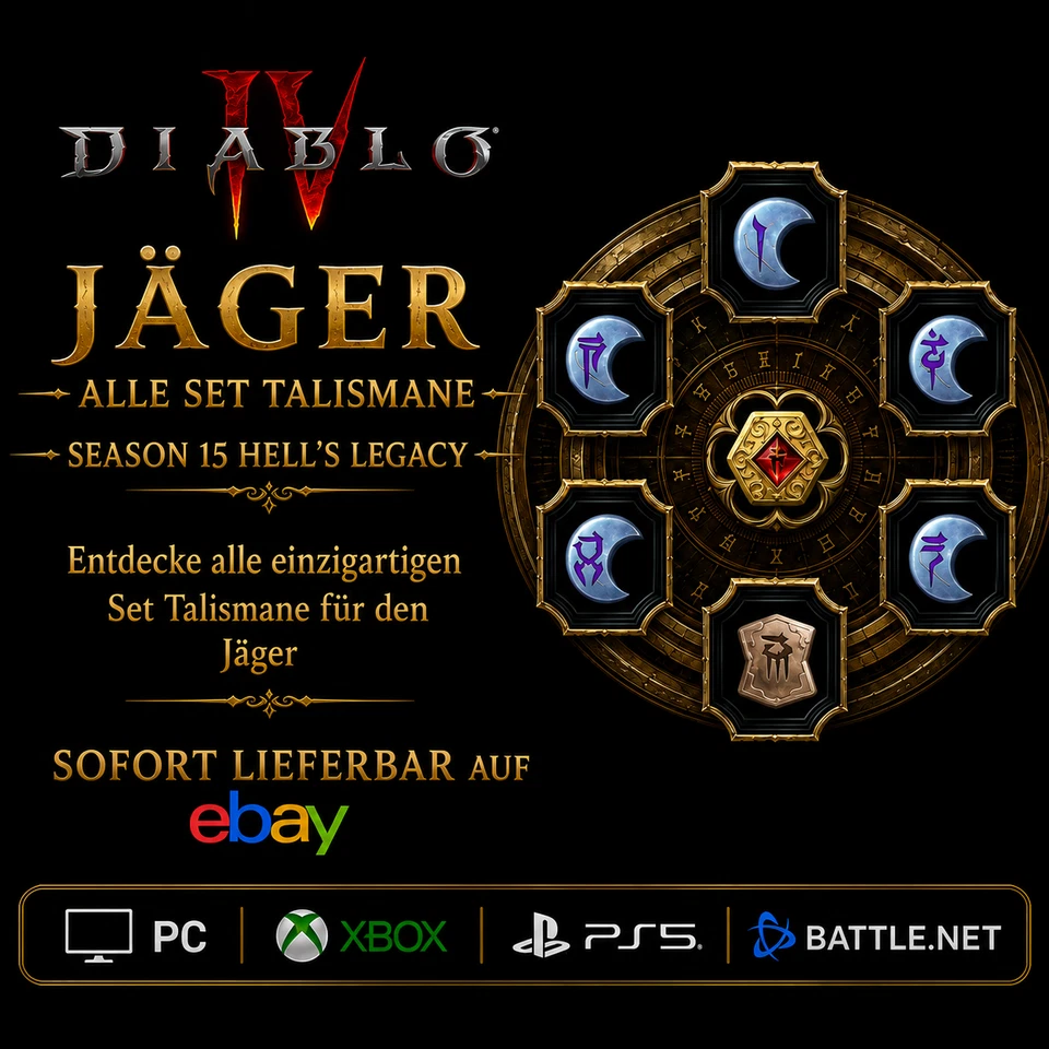 Diablo 4 S14 All Set Charms Jäger All Set Talismane Hell’s Legacy Xbox/PC/PS5 SC - Bild 1 von 1
