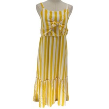 So Striped Midi Dress Yellow White Tie Front Rayon XL(14/16)