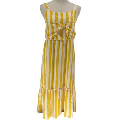 So Striped Midi Dress Yellow White Tie Front Rayon XL(14/16)