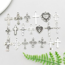 BULK 100Pcs Cross Charms DIY Jewelry Making Pendants Antique Silver