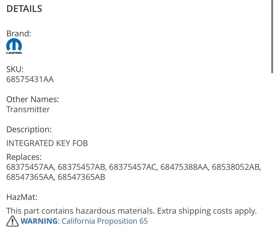 Оригинальный ключ коробки передач Ram 2019-2024 Ram 2500 3500 Mopar — 68575431aa - Изображение 4 из 4