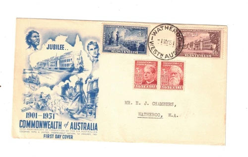 Australia 1951 JUBILEE on WIDE WORLD  FDC,cds WATHEROO WA  near MOORA