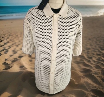 FRED PERRY Lochstruktur Hemd XXL Ecru   Neu mit Etikett   100% Baumwolle   UVP
