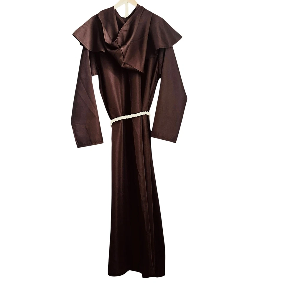 Disfraz de túnica de monje marrón XL capa con capucha cuerda cinturón y taza fraile medieval Halloween Foto 4 de 4