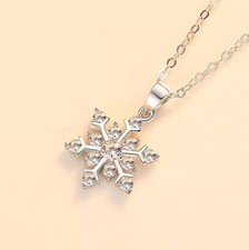 .925 Silver Delicate Small Snowflake Pendant Necklace w/ Crytsal Highlights