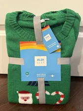 2024 Aldi Gear Christmas Holiday Sweater - SIZE LARGE - Green Santa Candy Cane