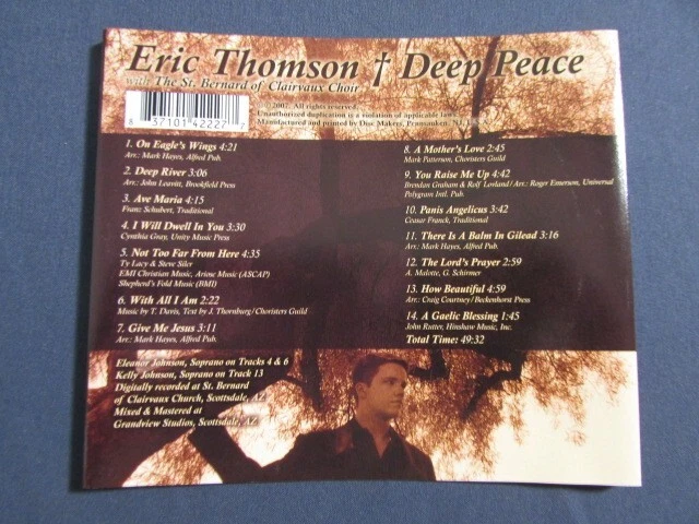 ERIC THOMSON WITH THE ST. BERNARD OF CLAIRVAUX CHOIR DEEP PEACE 2007 CD NM OOP Foto 3 de 4