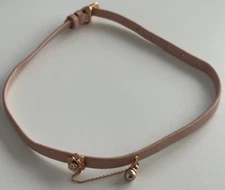 Henri Bendel Rose Gold Tone Pink Leather Bib Choker Collar Necklace Pearl Flower