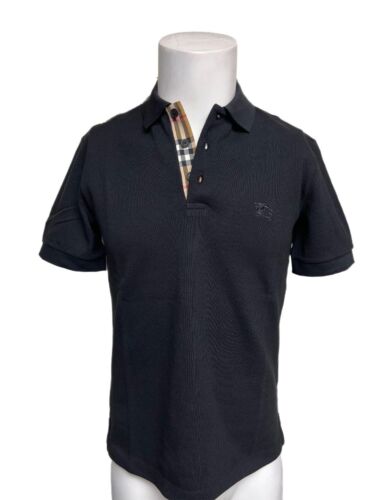 Burberry London mens black nova check placket cotton horse logo polo shirt large