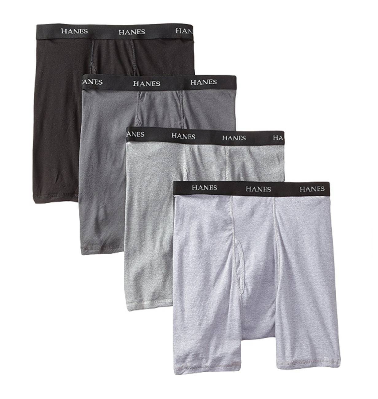58 Hanes Platinum Underwear Men'S Black Gray Cotton 4Pack Boxer