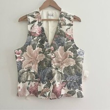 NWT Vintage Rafaella Jacquard Floral Vest Women  s Large Pastel Silver Buttons