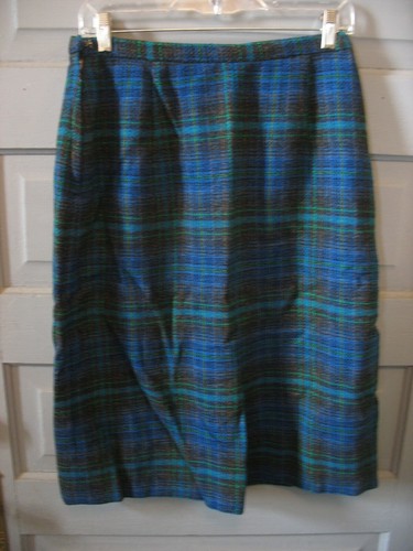 Vintage Pendleton 100% Wool Skirt Blue Green Tartan Plaid Size 16 24 " waist - Picture 2 of 6