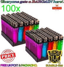 100X DISPOSABLE LIGHTERS CHILD SAFETY ADJUSTABLE FLAME ASSORTED COLOURS