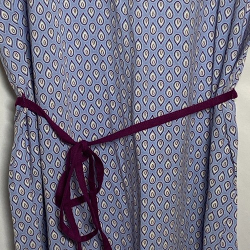 Calida Nightgown Short Cap Sleeve Belted Blue Wine Cotton/Modal Knee Length Sz L - Picture 3 of 13