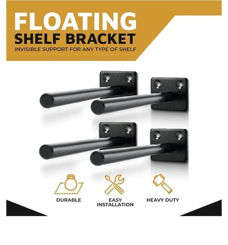 Floating Shelf Wall Brackets Set Of 4 Black/ 6" Length - Picture 6 of 10