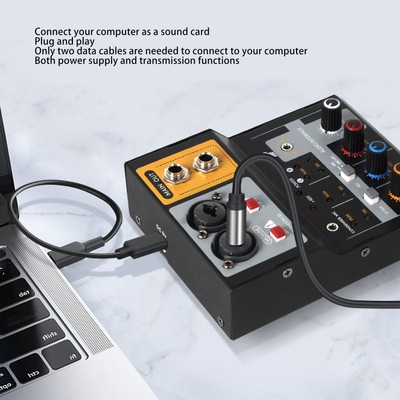 Recording Mixer 2 Channel Low Noise 48V Phantom Power USB External Sound Car Kit