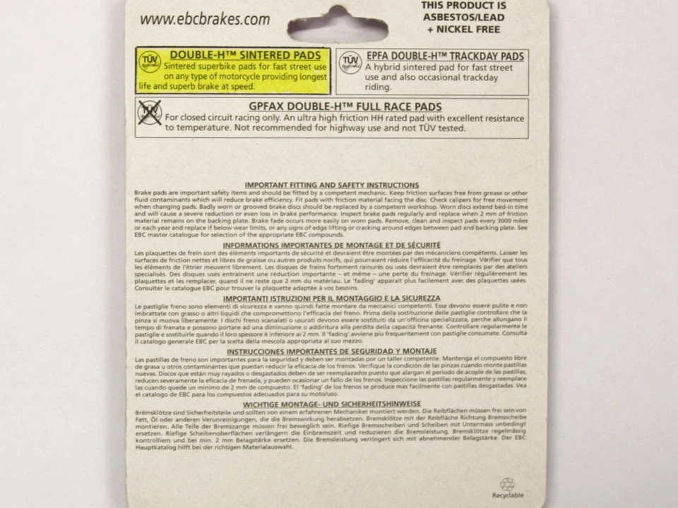 EBC HH Front Brake Pads 2010 2011 2012 2013 2014 MV Agusta F4 1000R FA447HH Foto 2 de 2