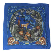 SCARF VINTAGE Elegance Paris LUX 100 SILK 34" SQUARE LION AFRICA JUNGLE PALM