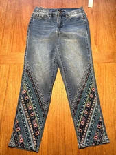 DG2 By Diane Gilman Women's Size 2 Jeans Blue Embroidered Stretch Pants GUC