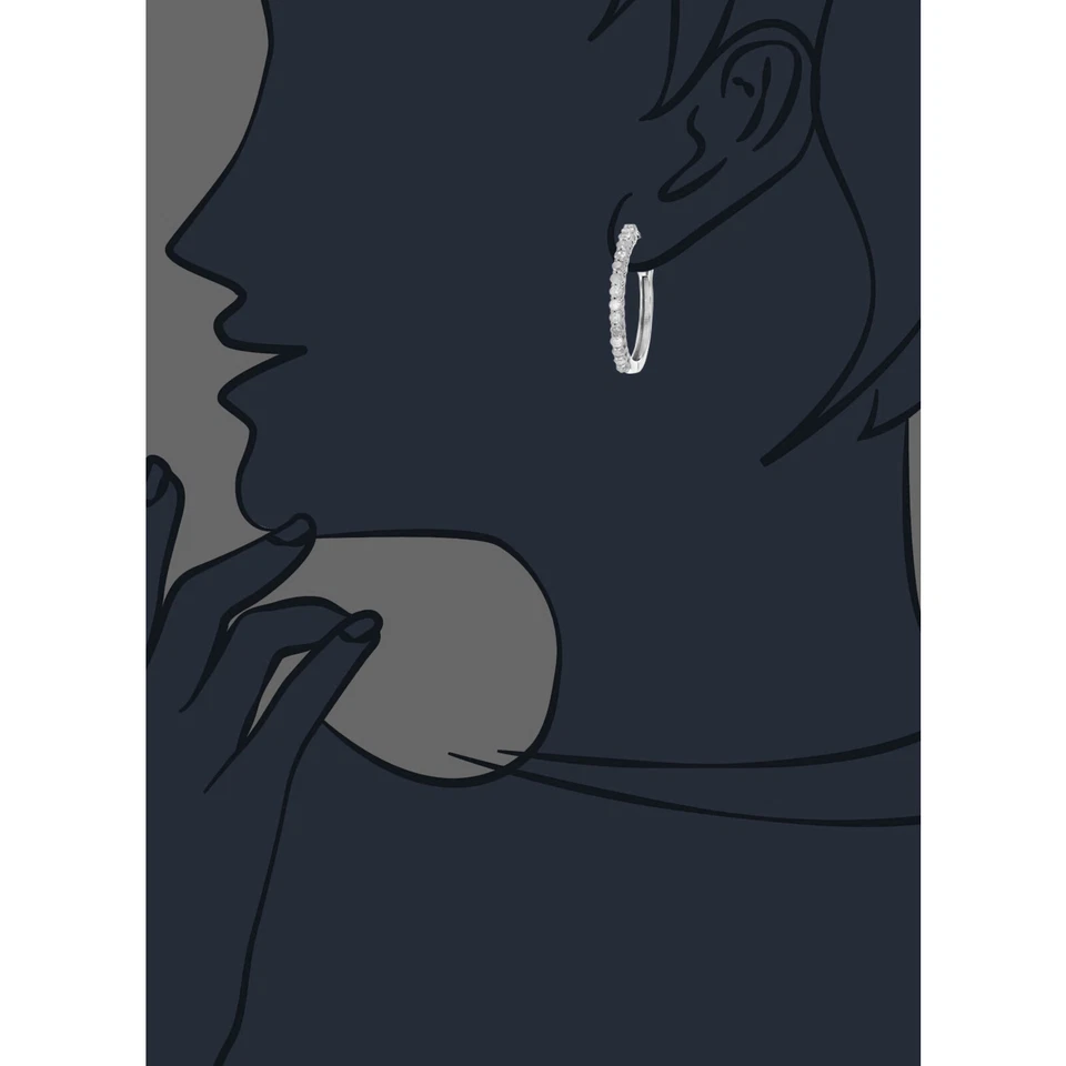 Aretes tipo argolla de diamantes de 1 quilate para mujer en plata de ley .925 con rodio de 1 pulgada Foto 4 de 4