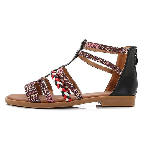Boho Ethno-Stil Römer Damen offene Zehenpartie Reißverschluss Sandale flache Schuhe Sommer Größe - Bild 25 von 27