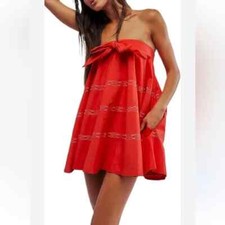 free people mini dress large womens red with big beautiful bow , embry 