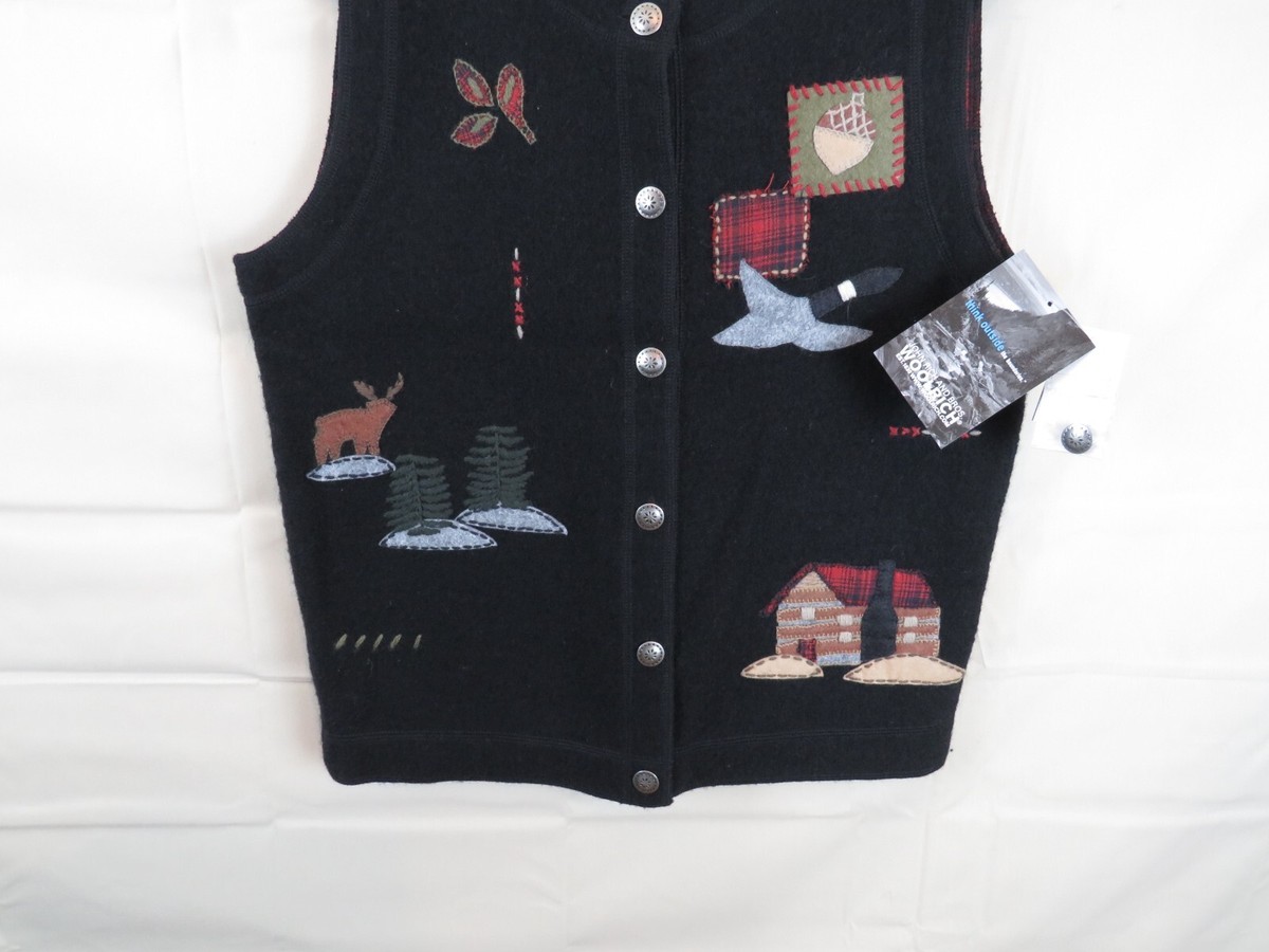 NWT Woolrich Ugly Goose Moose Cabin Sweater Vest 100% Wool Patchwork Sz M |  eBay