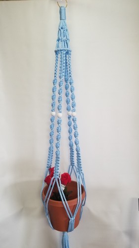 MACRAME Appendiabiti per Piante 48 in Deluxe PERLINE BIANCHE - Cavo 6 mm - Scegli Colore Cavo - Foto 1 di 20